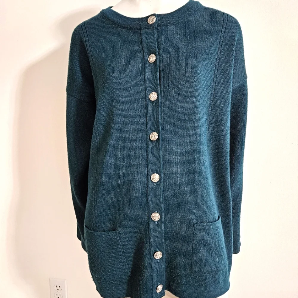 James Pringle Weavers British Isles Womens Wool Cardigan Sweater Knit Green M - Picture 2 of 15